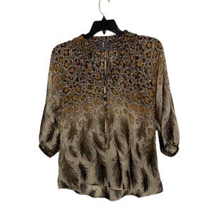 Jeans By Buffalo Lightweight Animal Print Sheer Gold Fleck Flowy Blouse Top